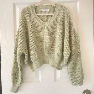 Green Chunky Knit Cropped Sweater